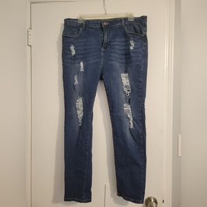 Shein Curve 1XL Ripped Dark Denim Stretch Jeans